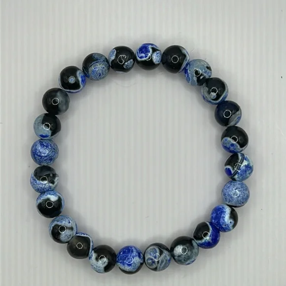 NWOT Blue Fire Agate 8mm Bracelet - Picture 5 of 7